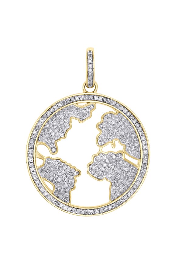 10K Yellow Gold Over White Diamond World Map Pendant 1.70" Globe Pave Charm 1.52 CT