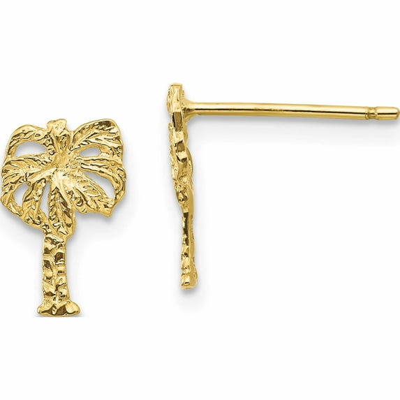10K Yellow Gold Palm Tree Post Earrings (11 X 7) Made In United States 10tc566