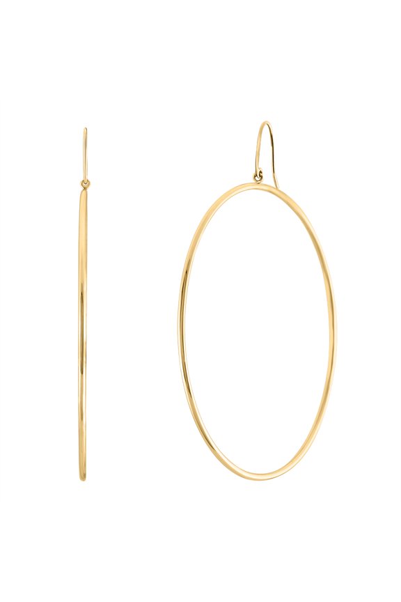 10K Yellow Gold Plain Hoop Earrings (60 mm Length)