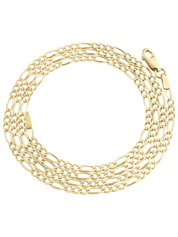 10K Yellow Gold Plain Solid Figaro Chain 2mm Necklace Lobster Clasp 16 Inch