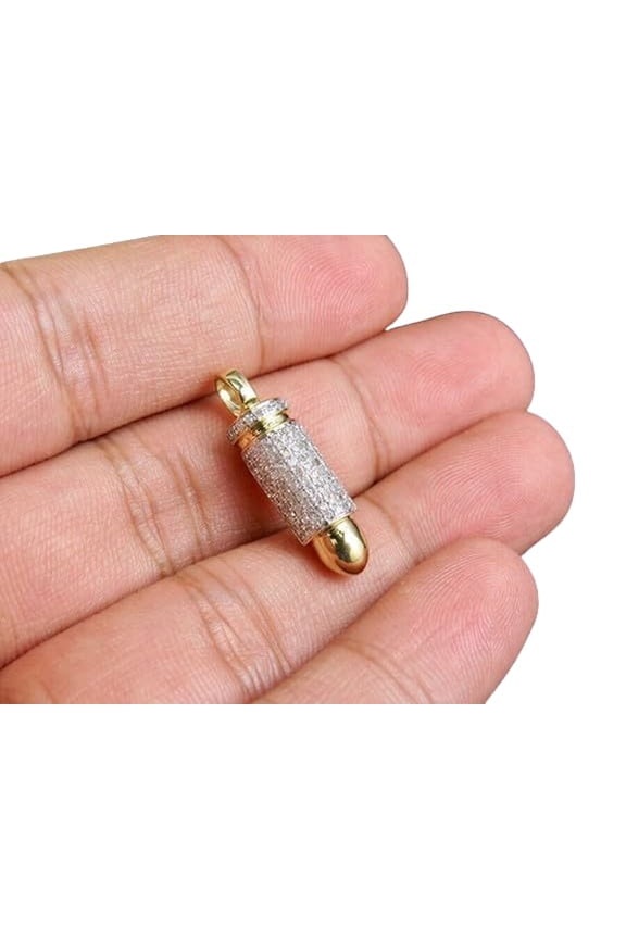 10K Yellow Gold Plated 3D Diamond Bullet Pendant Stunning Iced-Out Charm With 0.35 Ct Diamonds, 1 Inch Statement Jewelry