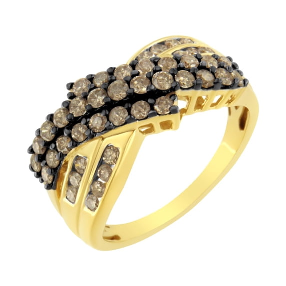 10K Yellow Gold Plated .925 Sterling Silver and Black Rhodium 1 cttw Prong and Channel-Set Round-Cut Diamond Modern Bypass Ring (J-K Color, I1-I2 Clarity) - Size 7