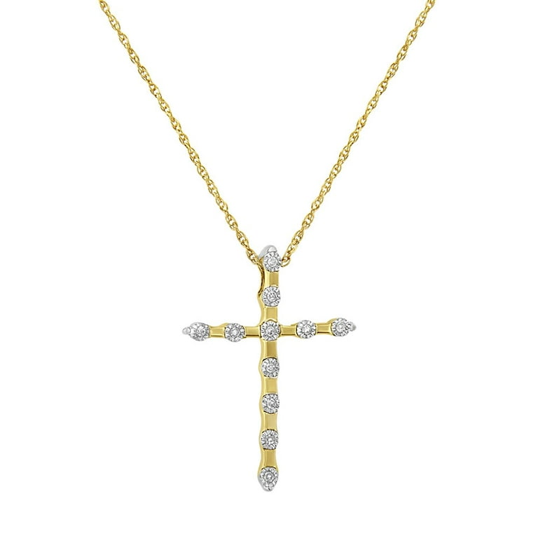 Brilliance Fine Jewelry 10K Yellow Gold Cubic Zirconia Cross on 18 Gold  Filled Chain Pendant 