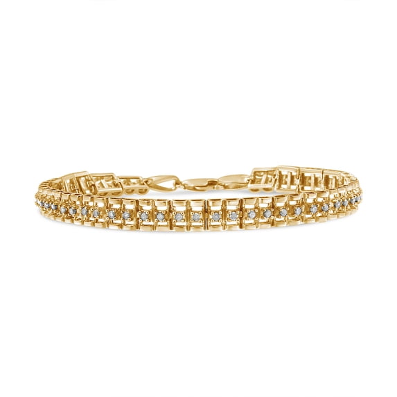 10K Yellow Gold Plated .925 Sterling Silver Rose Cut Diamond Double-Link 7" Inch Tennis Bracelet (I-J Color, I3 Clarity) - Choice of Carat Weight and Metal Color
