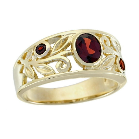 10K Yellow Gold Plated Garnet Engagement Ring – Vintage Inspired Filigree Band, Wedding Rings, Handmade Statement Ring for Women