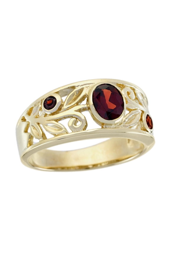 10K Yellow Gold Plated Garnet Engagement Ring – Vintage Inspired Filigree Band, Wedding Rings, Handmade Statement Ring for Women