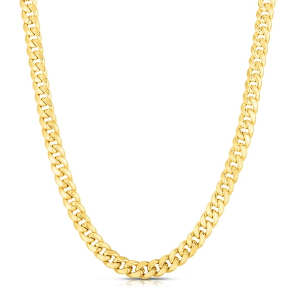 10K Yellow Gold Polish 9.00mm Semi-Solid Classic Miami Cuban Chain With Box Clasp 24in