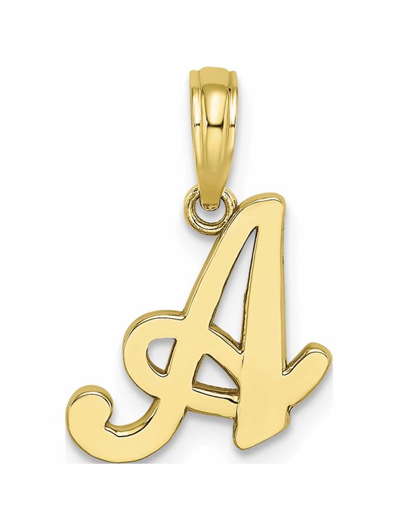 10K Yellow Gold Polished Medium Script Initial A Charm
