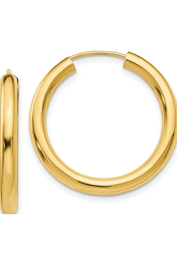 10K Yellow Gold Polished Endless Tube Hoop Earrings (Width 25) (Length 25) - Jbsp