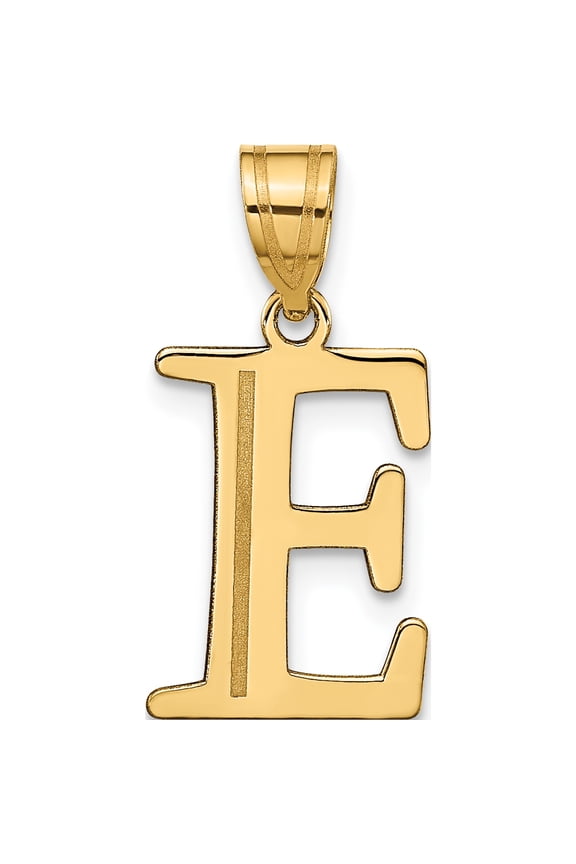 10K Yellow Gold Large Polished Etched Letter E Initial Pendant