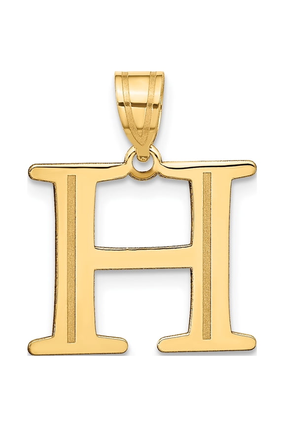 10K Yellow Gold Large Polished Etched Letter H Initial Pendant