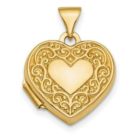 10K Yellow Gold Polished Fancy Scroll Design Front & Back 15 mm Heart Locket Pendant