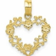 thumbnail image 1 of 10K Yellow Gold Polished Floral Border Heart Pendant (19 X 15) Made In Peru -Jewelry By Sweet Pea, 1 of 6