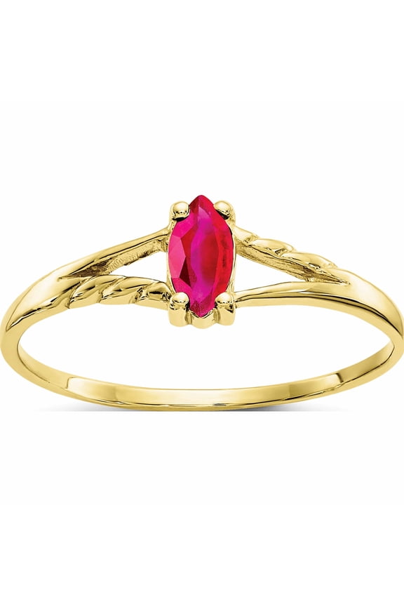 10K Yellow Gold Polished 6x3mm Marquise Genuine July/ Ruby Birthstone Size 7 Ring