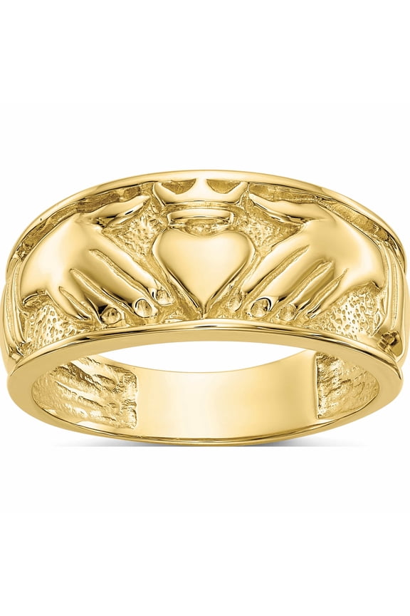 10K Yellow Gold Polished Men's Claddagh Band (Size 10) Made In Peru 10d1874