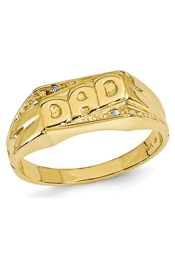Gem & Harmony 10K Yellow Gold Polished Mens DAD Ring with Etched Edges (SIZE 10) for Men