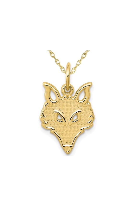 10K Yellow Gold Polished Small Fox Head Charm Pendant Necklace with Chain for Women