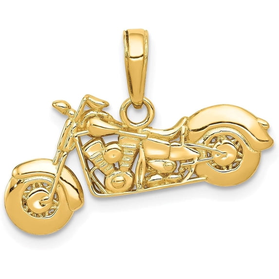 10K Yellow Gold Polished Textured 3-D Motorcycle Pendant - 19mm
