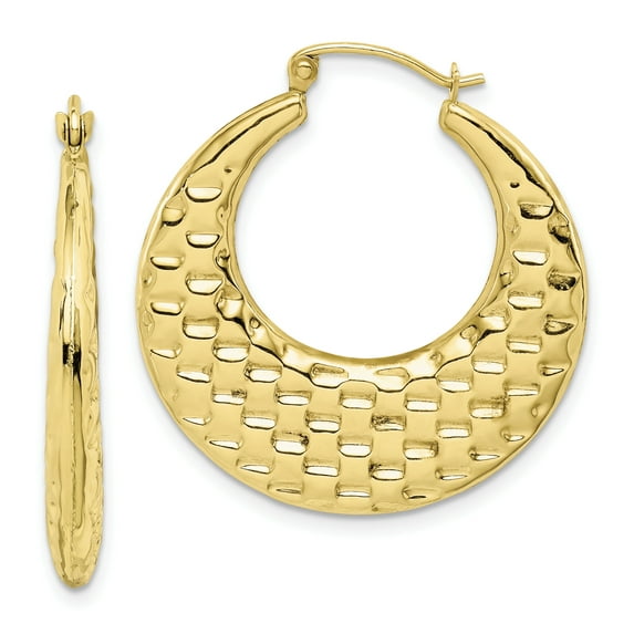 10K Yellow Gold Polished Textured Hoop Earrings