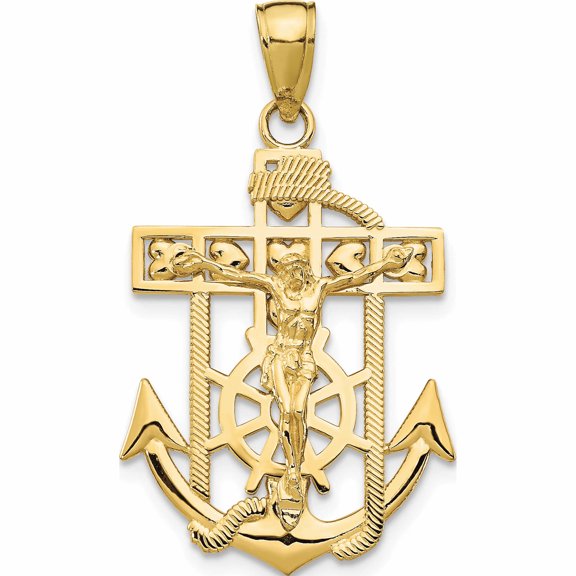 10K Yellow Gold Polished & Textured Mini Mariners Crucifix Pendant (31.5 X 18) Made In Peru -Jewelry By Sweet Pea