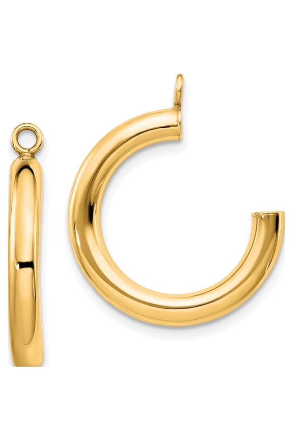 10K Yellow Gold Polished Tube J-Hoop Earring Jackets
