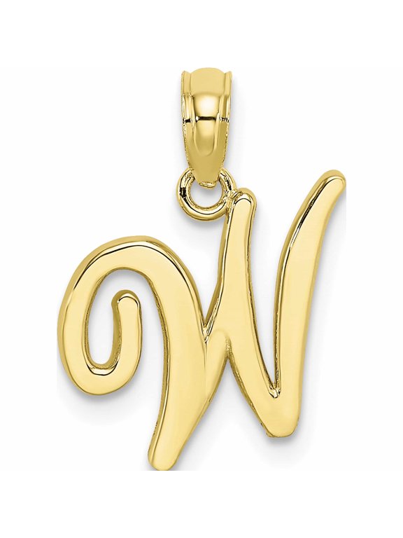10K Yellow Gold Polished Medium Script Initial W Charm