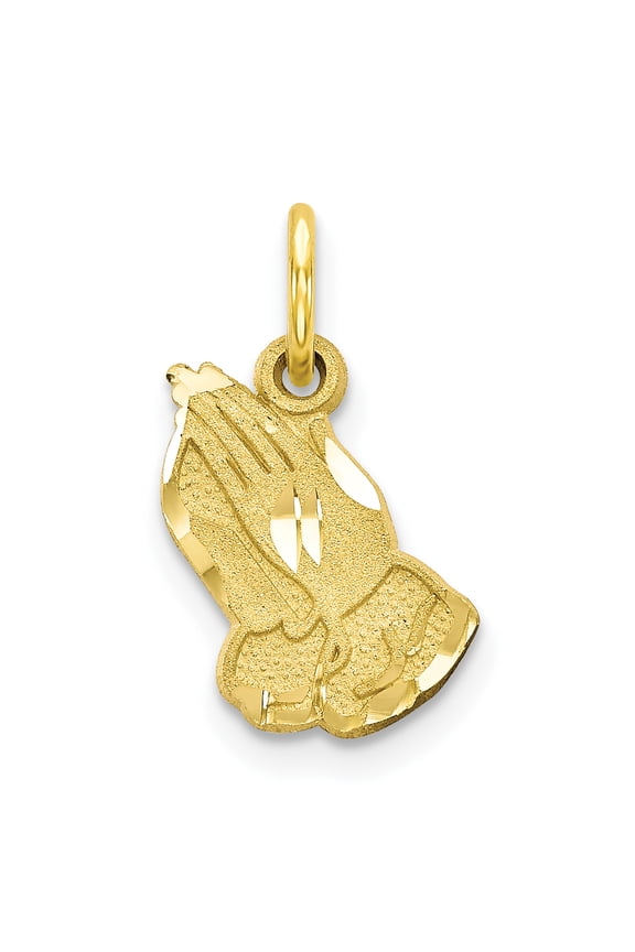 Solid 10k Yellow Gold Praying Hands Pendant