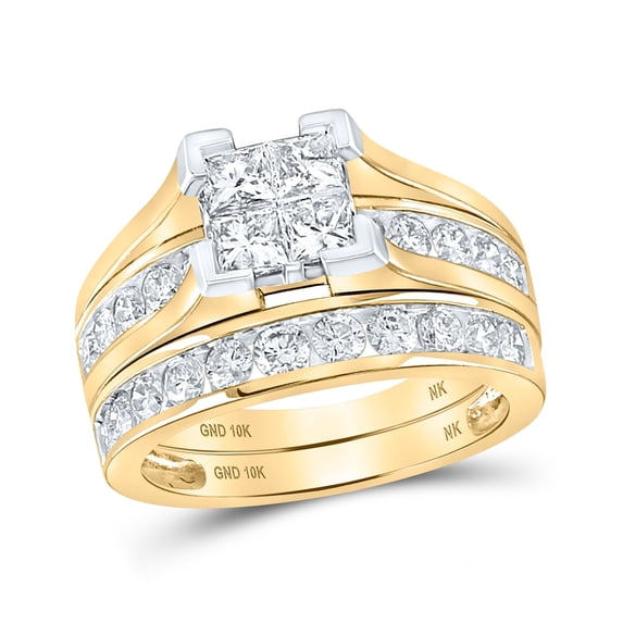 10K Yellow Gold Princess Diamond Bridal Wedding Ring Band Set 2 Cttw, Womens Size: 5-10
