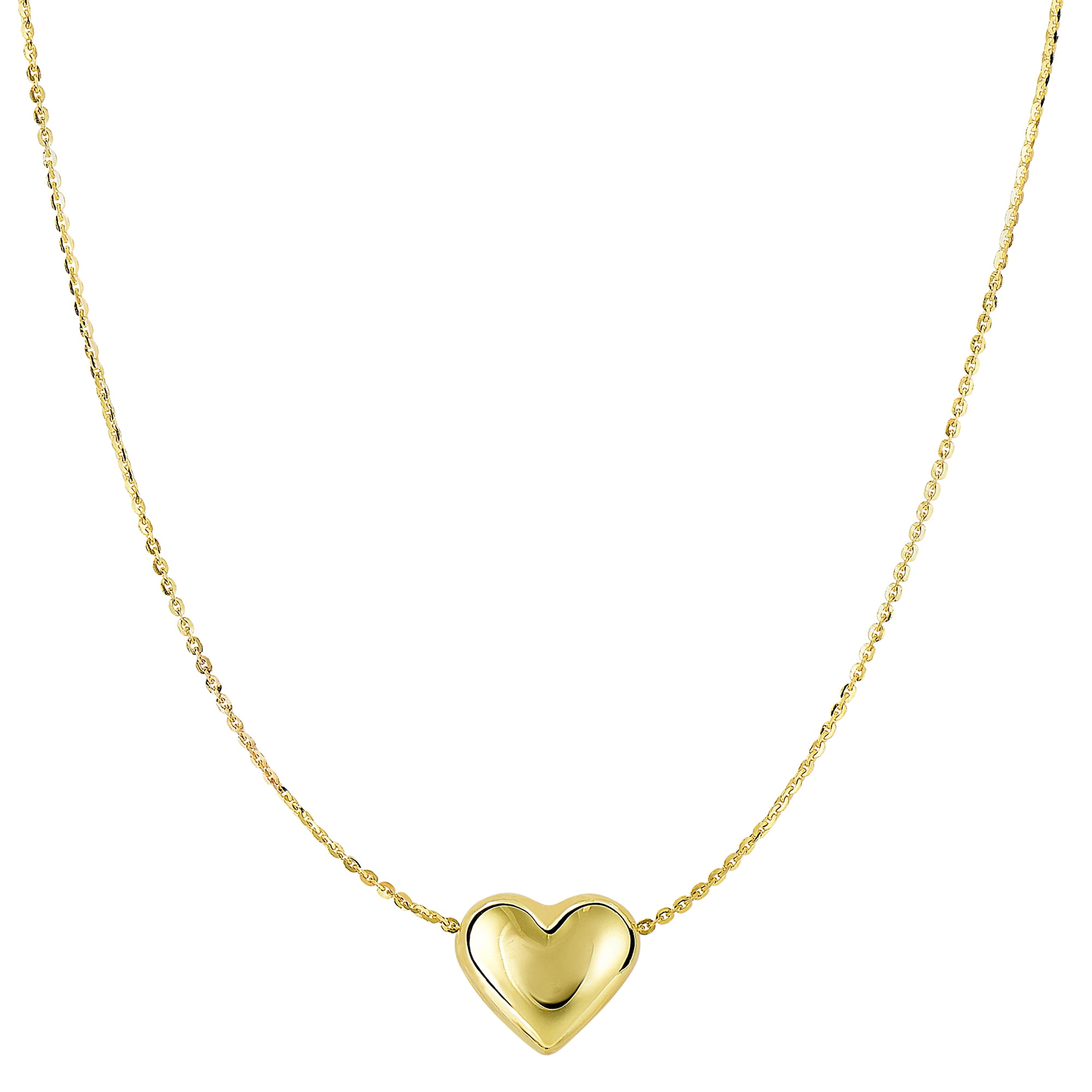 10K Yellow Gold Puffed Heart Pendant Necklace, 18