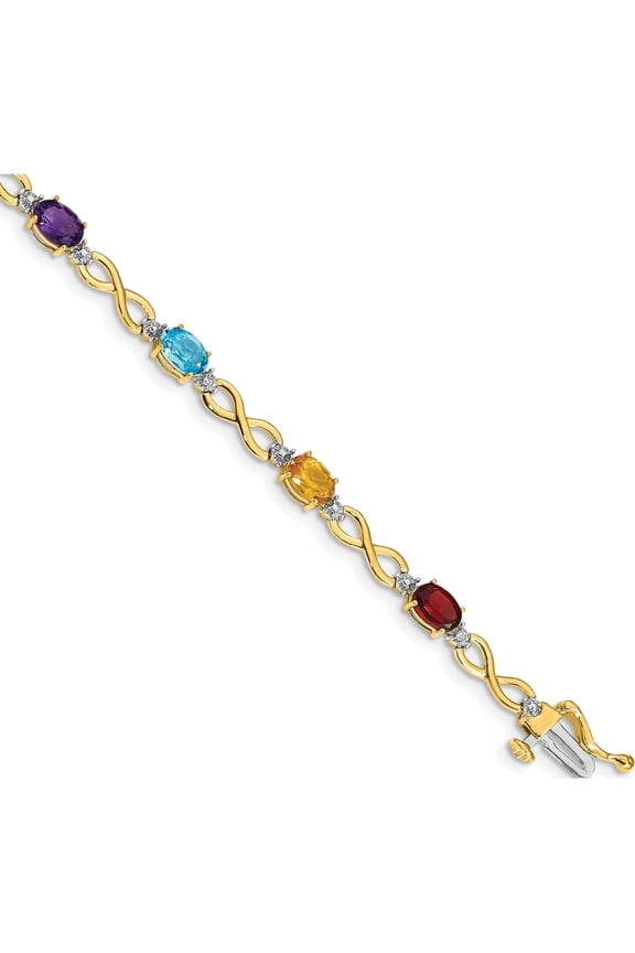10K Yellow Gold Rainbow Gemstone And Diamond Infinity Bracelet (Width 4) (Length 7) - Jbsp