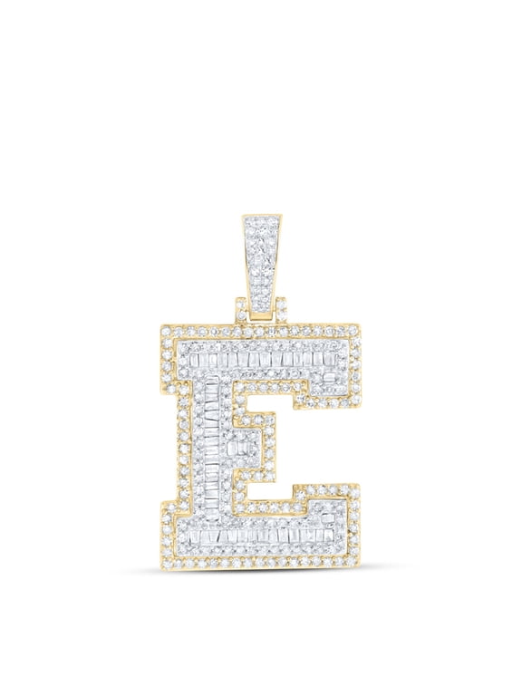 10K Yellow Gold Real Baguette Diamond Iced Out Letter E Initial Pendant 1.20 CT