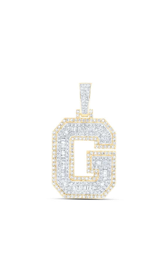 10K Yellow Gold Real Baguette Diamond Iced Out Letter G Initial Pendant 1.25 CT