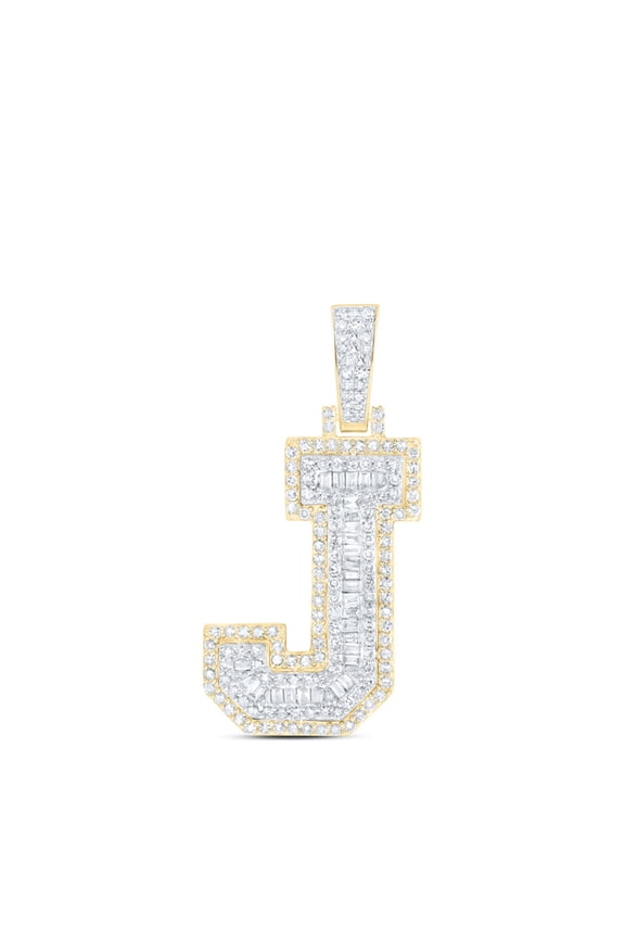 10K Yellow Gold Real Baguette Diamond Iced Out Letter J Initial Pendant 0.75 CT