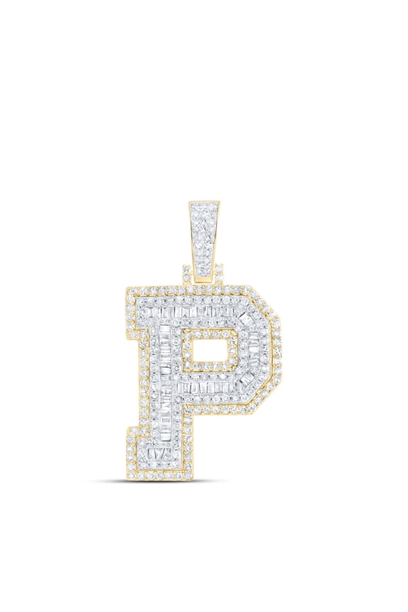 10K Yellow Gold Real Baguette Diamond Iced Out Letter P Initial Pendant 1 CT