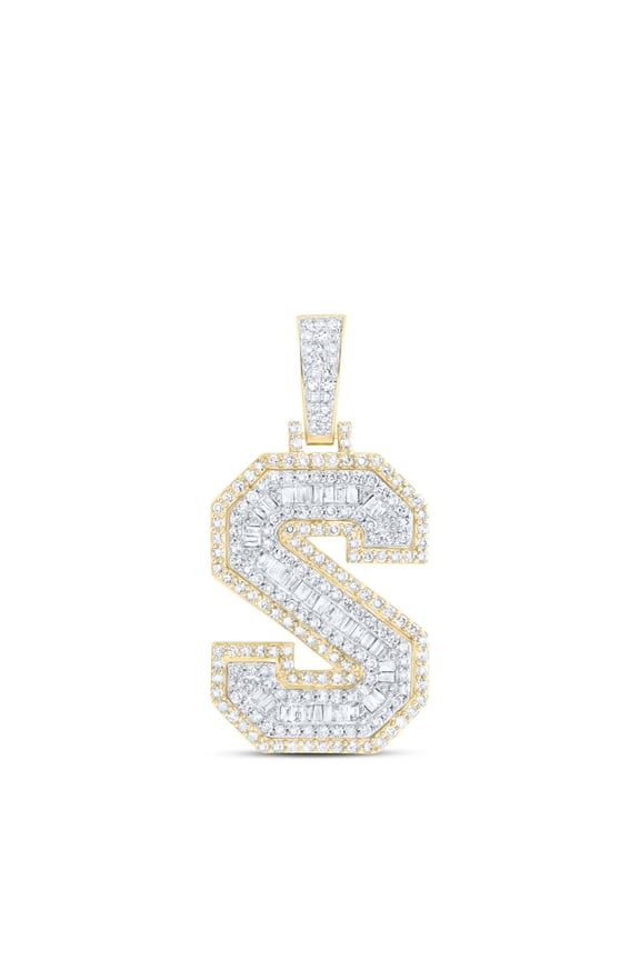 10K Yellow Gold Real Baguette Diamond Iced Out Letter S Initial Pendant 1 CT