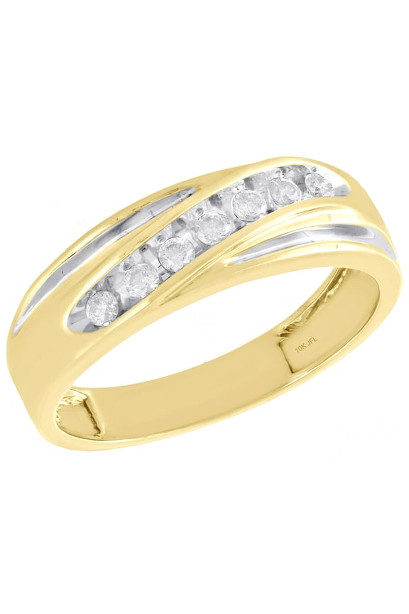 10K Yellow Gold Real Diamond 7 Stone Channel Set Wedding Band 6.5mm Ring 1/4 CT.