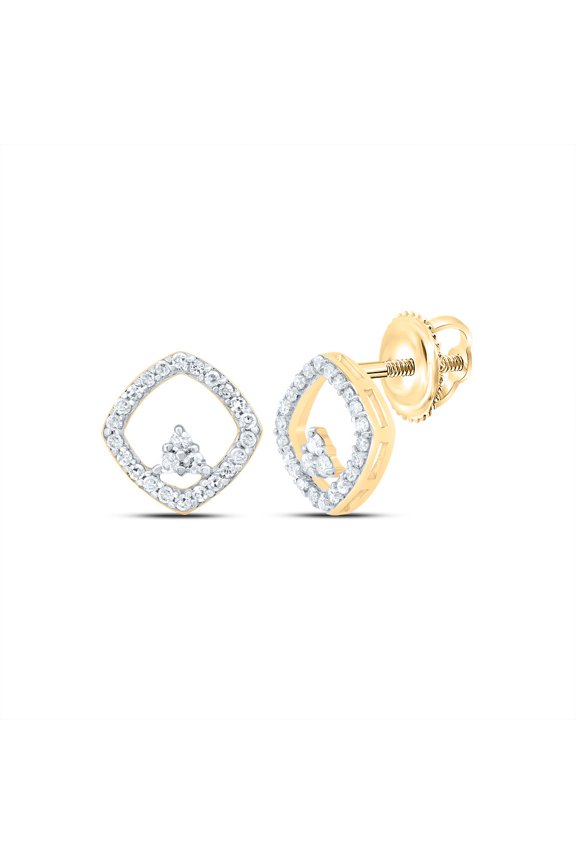 10K Yellow Gold Real Diamond 7mm Triangle in Slanted Square Stud Earrings 1/6 CT