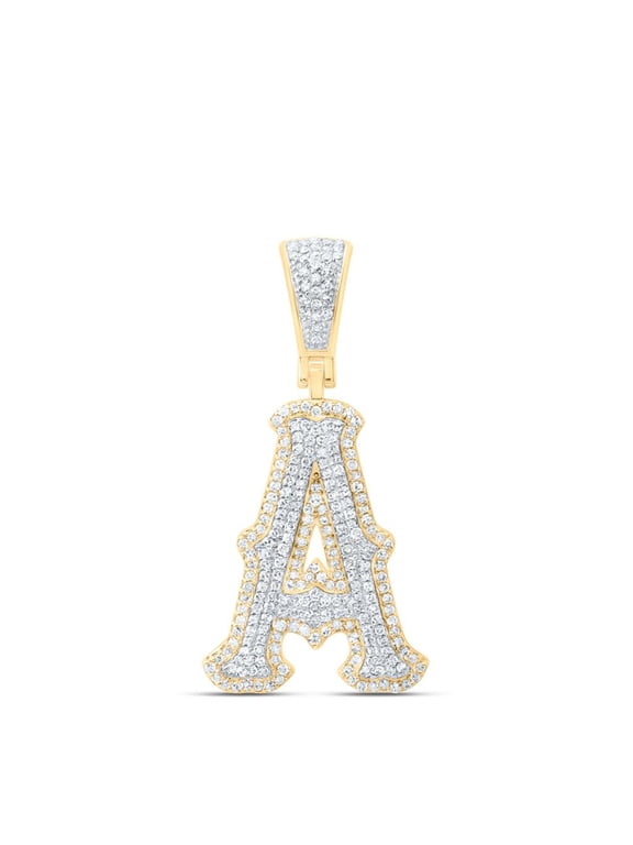 10K Yellow Gold Real Diamond Block Font Pointed Letter Initial A Pendant 3/4 CT