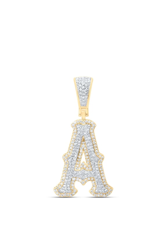 10K Yellow Gold Real Diamond Block Font Pointed Letter Initial A Pendant 3/4 CT