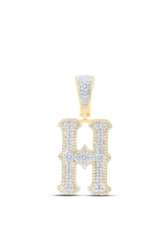 10K Yellow Gold Real Diamond Block Font Pointed Letter Initial H Pendant 5/8 CT
