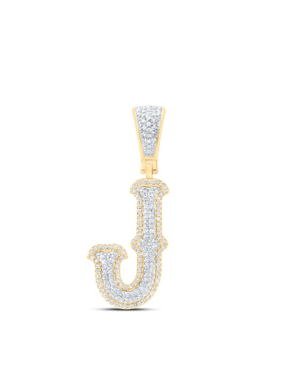 10K Yellow Gold Real Diamond Block Font Pointed Letter Initial J Pendant 1/2 CT