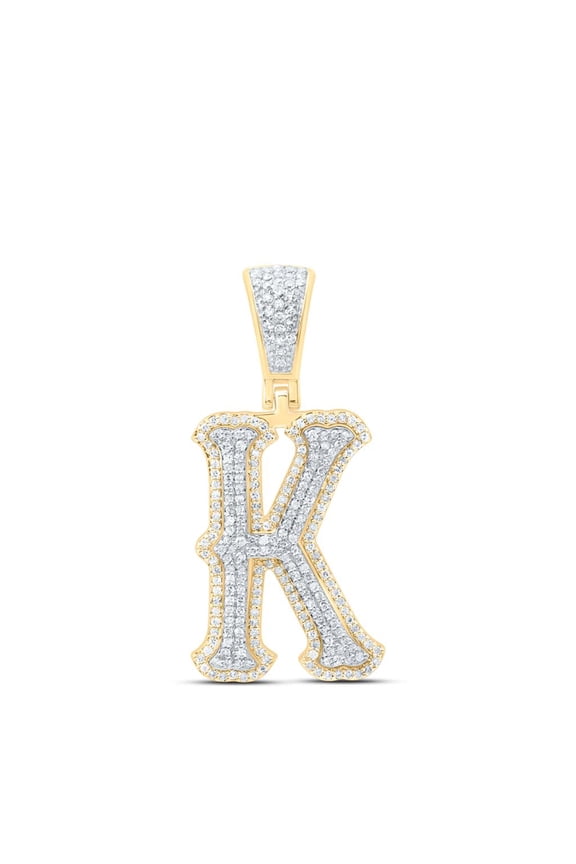 10K Yellow Gold Real Diamond Block Font Pointed Letter Initial K Pendant 5/8 CT
