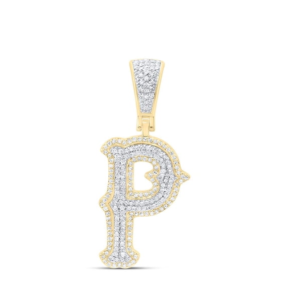 10K Yellow Gold Real Diamond Block Font Pointed Letter Initial P Pendant 1/2 CT