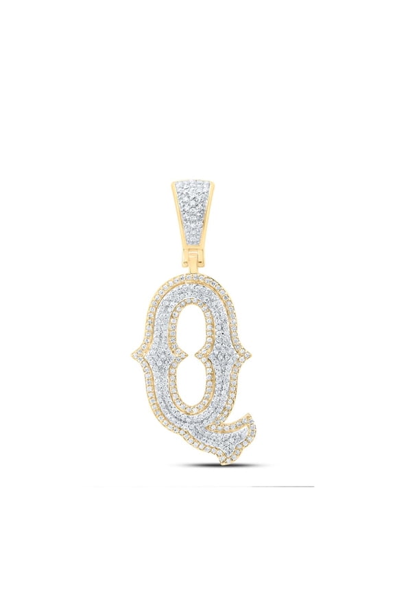 10K Yellow Gold Real Diamond Block Font Pointed Letter Initial Q Pendant 5/8 CT