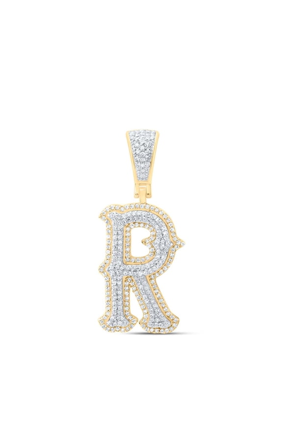10K Yellow Gold Real Diamond Block Font Pointed Letter Initial R Pendant 5/8 CT