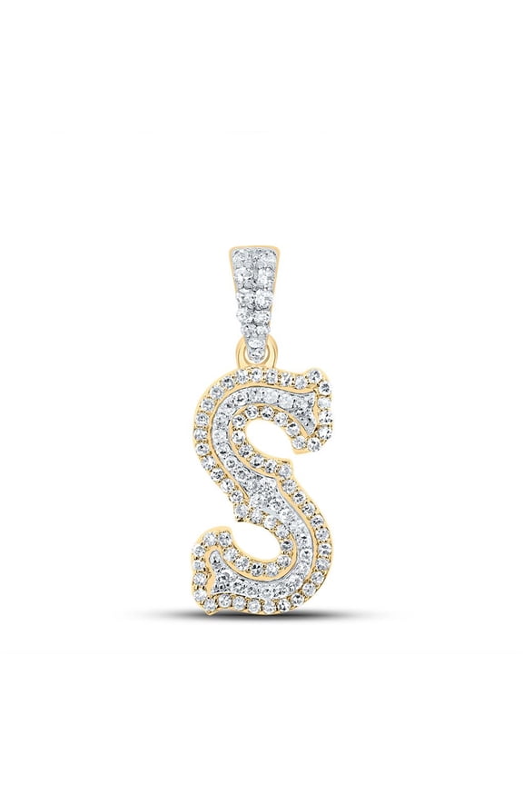 10K Yellow Gold Real Diamond Block Font Pointed Letter Initial S Pendant 1/3 CT