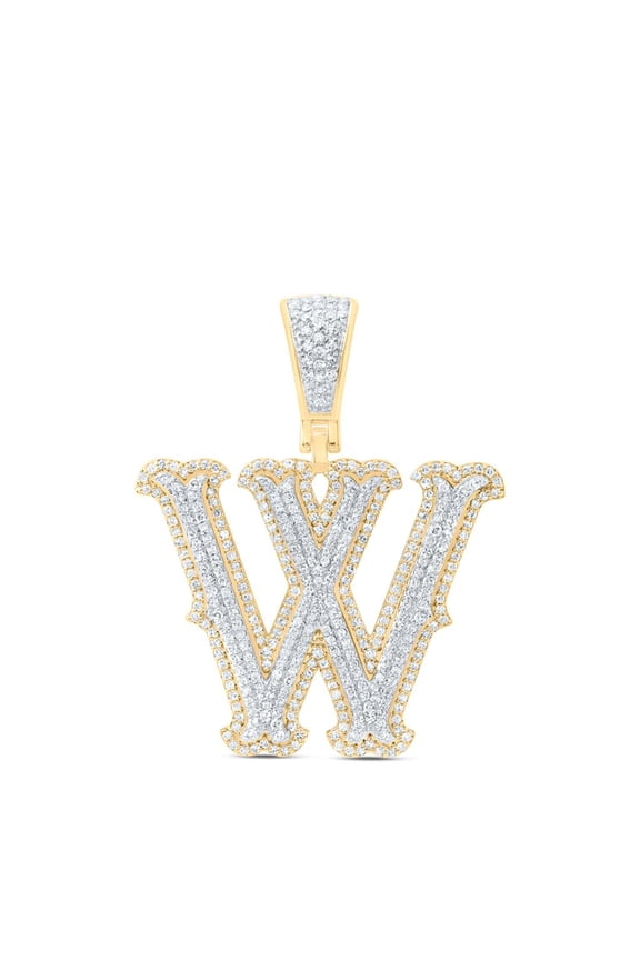 10K Yellow Gold Real Diamond Block Font Pointed Letter Initial W Pendant 1 CT