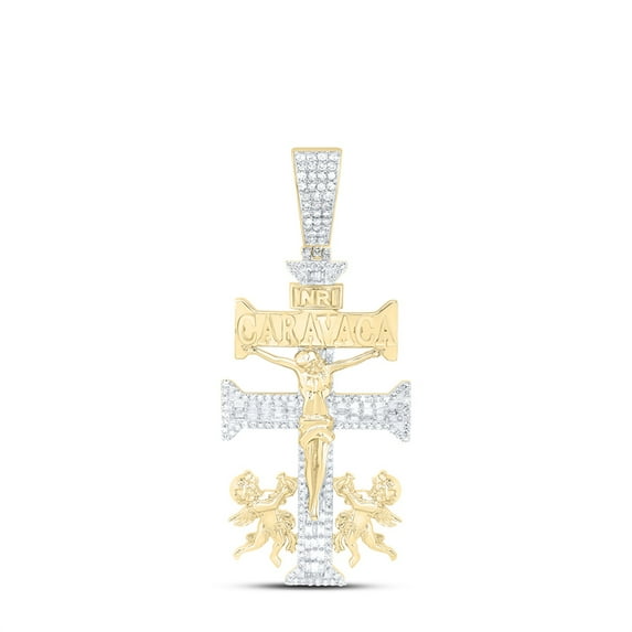 10K Yellow Gold Real Diamond Cruz De Caravaca Plata Cross Pendant Charm 1.25 CT.