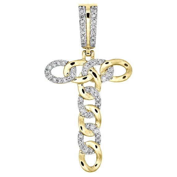 10K Yellow Gold Real Diamond Initial T Cuban Link Pendant 1.55" Charm 1/3 Ct.
