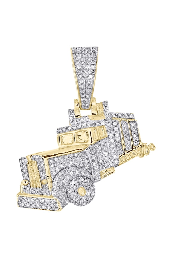 10K Yellow Gold Real Diamond Men's Big Rig Cab Pendant 18 Wheeler Charm 0.46 CT